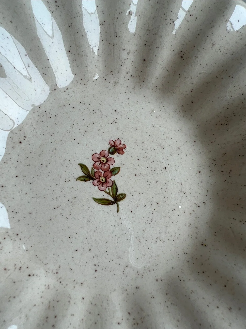 Vintage Speckled Floral Ceramic Trinket Jewelry Dish Decor